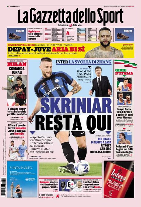 20 Agosto 2022 Le Prime Pagine Dei Giornali Sportivi Comanda Tonali