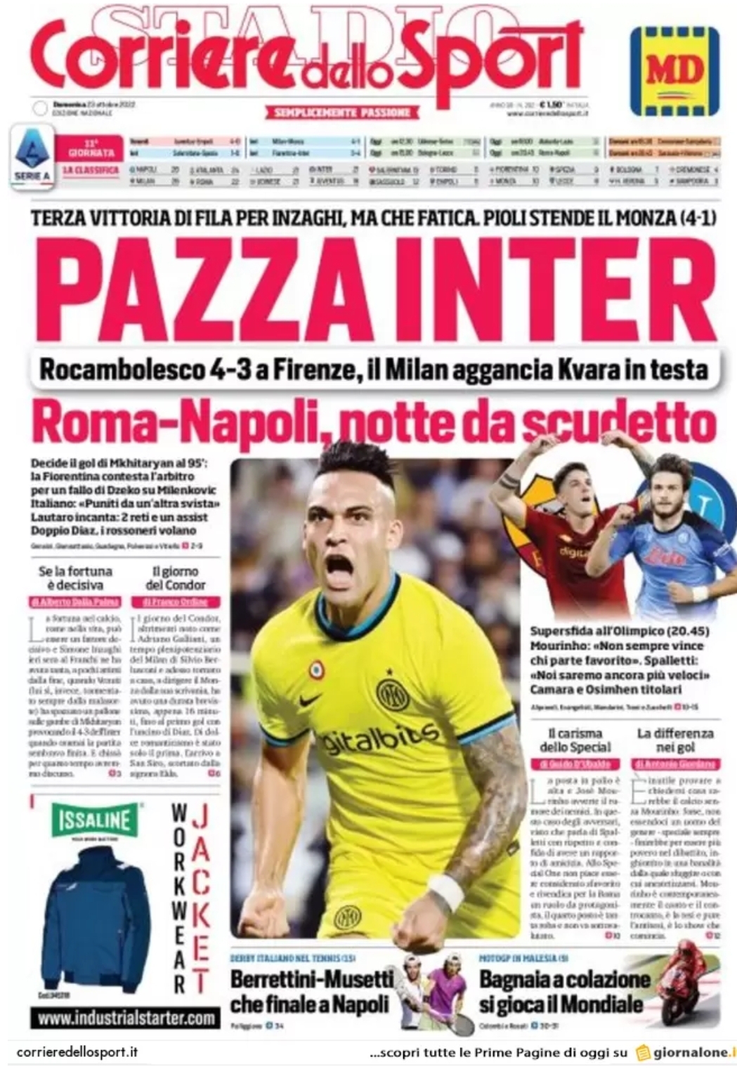 22 Ottobre 2022 Le Prime Pagine Dei Giornali Sportivi