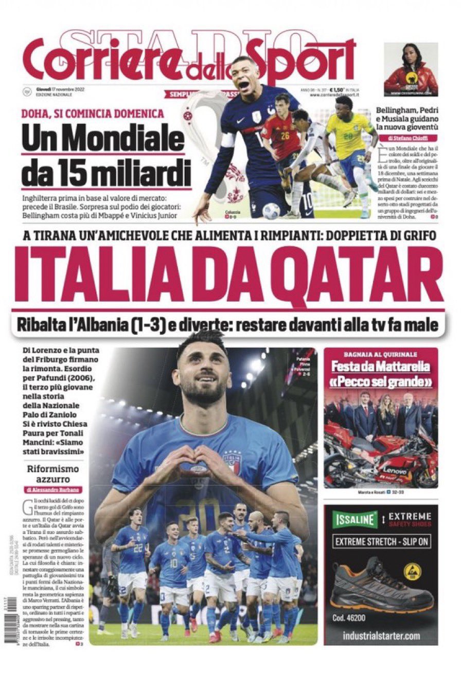 Le Prime Pagine Sportive Internazionali – 28 novembre